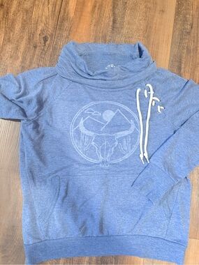 Well Worn Blue Cowl Neck Pullover with Graphic